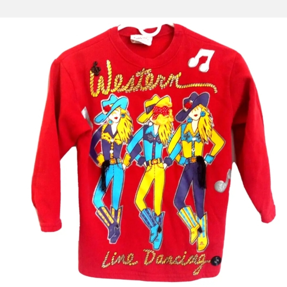 Vintage 1990s Tickle Me! Western Elaborate Sweatshirt Music Graphic 90s Glitter